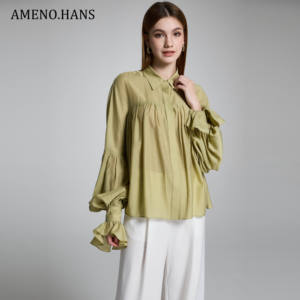 Tunique en Chiffon à Manches Longues et Col Revers Sexy pour Femmes <span class=keywords><strong>AMENO</strong></span> - Product Image 3