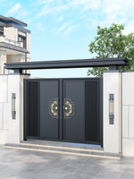 Puerta de Patio Tallada en Aleación de Aluminio con Toldo, Rústica para Exteriores, para Villas Autoconstruidas, Puerta de Doble Ala Hecha a Medida, Clase C Contra Incendios