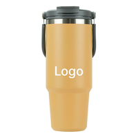 Gobelet de voyage isotherme réutilisable en acier inoxydable avec poignée, revêtement en poudre multicolore