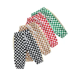 1-5Y Toddler Kid Girls Casual Pants 4 Color Drawstring Elastic Waist Checkerboard Plaid Loose Harem Long Pants