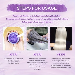 Masque capillaire crème bio à marque privée, conditionneur anti-jaunissement pour cheveux secs et abîmés, violet pour éliminer le jaune des cheveux blonds, platine et argentés - Product Image 6