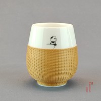 Service à thé en bambou tissé à la main avec fermoir en bambou incrusté de fils, origine Guizhou, artisanat de style chinois, Art du Maître Panda