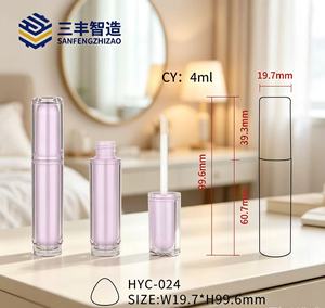 Round Pink <b>Lip</b> Gloss Tube With Clear Outer Tube Customizable <b>Lip</b> Glaze Container ODM Empty Plastic Cosmetic Packaging - Product Image 3