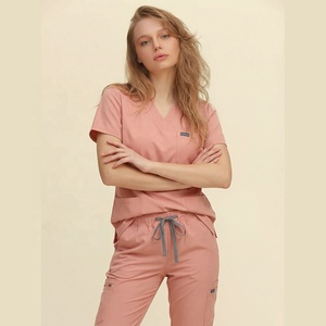 Divise Ospedaliere Unisex Blu Navy con Numerosi Tasche, Alta Qualità, Servizio OEM, Tessuto Pettinato in Poliestere/Rayon/<span class=keywords><strong>Spandex</strong></span> - Product Image 3