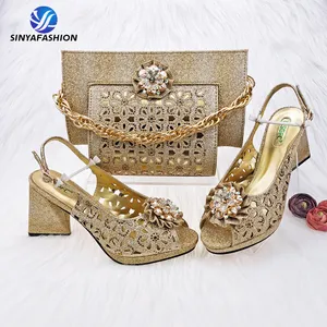 SINYA New Design Ladies With Stones Shoes And Bag Set High Heel Party Italian Shoes Matching Bag For Women