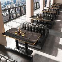 Luxe gouden rand gesinterde stenen bartafel, moderne commerciële restaurant- en pubtafel met metalen onderstel