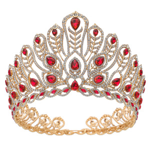 Couronne de concours de beauté de luxe plaquée or avec plumes de paon et cristaux, diadème multicolore en strass pour mariage et coiffe de mariée - Product Image 1