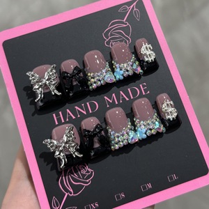 <span class=keywords><strong>Uñas</strong></span> postizas acrílicas hechas a mano, <span class=keywords><strong>cortas</strong></span>, con diseño de pata de pato, con dijes 3D para uso diario, <span class=keywords><strong>uñas</strong></span> postizas con diseño de personajes, hechas a mano - Product Image 2