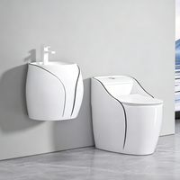 Nouvelle Conception Cuvette de Toilettes Ronde en Forme d'Œuf, Ligne Noire, WC en Céramique pour Salle de Bain, Toilettes Monobloc Couleur Œuf