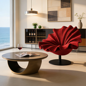 Poltrona Moderna a Forma di Petalo in Stile Nordico, Seduta Girevole in Tessuto per Arredamento Soggiorno - Product Image 6