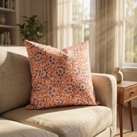 Housse de coussin en coton 100% imprimé au bloc motif floral terre cuite, style bohème, pour canapé, chambre et décoration intérieure