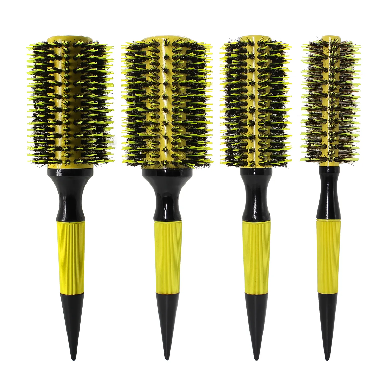 Wholesale Round Hairbrush Shining Yellow Ceramic Coating Barrel Round Brush Boar Bristle Curling Hair Brush