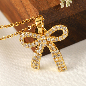 Collana in acciaio inossidabile 18ct semplice <span class=keywords><strong>e</strong></span> alla moda con collana con fiocco dolce <span class=keywords><strong>e</strong></span> adorabile in zirconia - Product Image 3