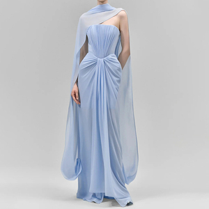 ZYHT 73548 <span class=keywords><strong>Abito</strong></span> da Sera Lussuoso Senza Spalline, Elegante Vestito Lungo in Chiffon Plissettato <span class=keywords><strong>con</strong></span> <span class=keywords><strong>Mantella</strong></span> Drappeggiata, Sexy <span class=keywords><strong>Abito</strong></span> da Festa <span class=keywords><strong>con</strong></span> Drappeggio a Linea A - Product Image 1