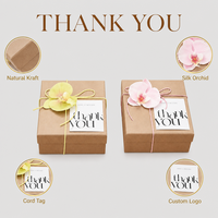Ensemble de boîtes cadeaux en papier kraft Leabon, avec étiquette en cordon fleur d'orchidée, boîtes en papier brun naturel, vœux de remerciement, vente en gros, direct usine