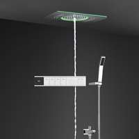 Robinetterie thermostatique à affichage numérique, ensemble de douche colonne de luxe 4 fonctions avec pommeau LED massant, effet pluie et cascade pour hôtel