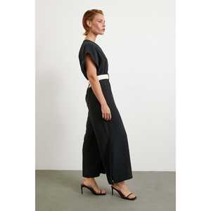 Combinaison minimaliste pour femme à manches chauve-souris, taille haute, en lin et coton noir, respirante, pour usage quotidien - Product Image 3