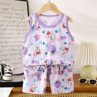 Ensemble gilet et short en coton peigné imprimé animal pour garçons et filles, 2 pièces, tenue décontractée sans manches, vêtements d'été pour 1-3 ans