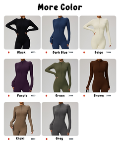 Yüksek kaliteli fermuar çıplak tam kollu tek parça Set spor Bodysuit kadınlar için özel spor Bodysuits tulumlar Yoga tulum - Product Image 4