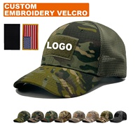 Casquette de baseball tactique personnalisée avec broderie et patch Velcro, camouflage, maille respirante, patch logo amovible, casquettes de sport pour papa en plein air
