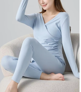 Dos piezas conveniente <span class=keywords><strong>lactancia</strong></span> Calzoncillos largos maternidad cálido de <span class=keywords><strong>manga</strong></span> <span class=keywords><strong>larga</strong></span> posparto maternidad mujeres ropa de enfermería Pijamas - Product Image 5