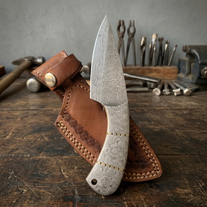 Cuchillo de Supervivencia para Camping y Caza con Hoja Fija de Acero Damasco Forjado, Mango de Madera Pakka Azul - Garantía de 3 Años - Product Image 1