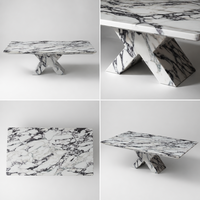 Table basse moderne en faux marbre finition brillante, base en X, pierre artificielle de luxe pour salon, vente en gros
