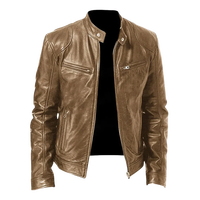 Blouson moto classique en cuir, col montant, fermeture éclair, style moto, coupe ajustée, vêtement d'extérieur pour l'automne