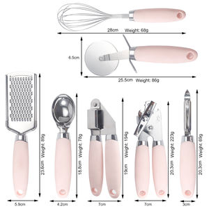 <span class=keywords><strong>Set</strong></span> peralatan dapur baja tahan karat 7 buah, <span class=keywords><strong>set</strong></span> gadget dapur dengan pegangan lembut merah muda - Product Image 6