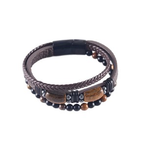 Pulsera de Ojo de Tigre para Hombre, Brazalete de Cuero con Cuerda Multicapa, Cierre Magnético, Joyería de Piedra para Uso Diario, 7.5, 8.5, 9 Pulgadas - Product Image 3