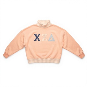 Sudadera de punto con letras bordadas color melocotón para mujer, cuello alto, estilo preppy, manga larga, corte corto, para otoño - Product Image 1