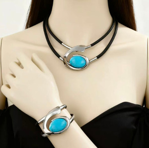 Parure de bijoux bohème élégante et unique pour femme, avec spirale dorée, opale noire et motif bandana, style turc exagéré - Product Image 3