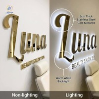 Enseigne LED de luxe, lettres 3D en acier inoxydable doré rétroéclairées, logo LED éclairé, enseigne LED personnalisée pour entreprise