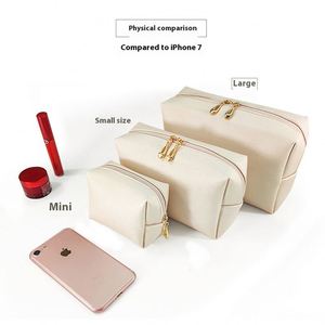Bolsa de Almacenamiento de Maquillaje y Cosméticos de Lino Sólido Cuadrado Personalizado de Gran Capacidad, Impermeable, con Cierre de PU y Asa Suave para Viaje - Product Image 2