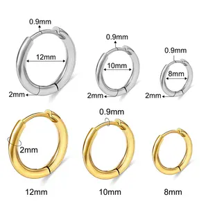 Pendientes Huggies redondos de acero inoxidable chapados en 18K para hombres y mujeres, pendientes de aro de plata y oro negro para hombres y mujeres