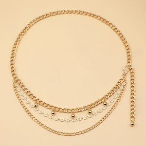 โซ่คาดเอวหลายชั้นลายดอกไม้สีทอง โลหะผสมสังกะสี เครื่องประดับแฟชั่นสำหรับใส่ทุกวัน - Product Image 3