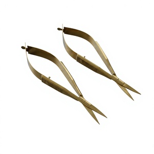 Ciseaux droits à lame affûtée en plasma doré, marque privée, en acier inoxydable, à ressort, durables, pour la mise en forme des cils et des sourcils - Product Image 4
