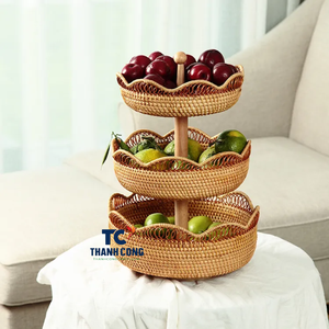 HOT SELLING Handwoven Three-Layer Rattan Fruit <b>Basket</b> Multipurpose Storage for Home Office and Stylish Decorative Accent - Product Image 2