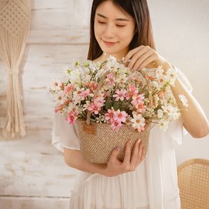 Bouquet de fleurs artificielles CallaFloral, pétales en polyester, panier en tissu tissé, décoration de mariage, style INS - Product Image 1