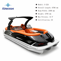 Bateau ponton en aluminium luxueux pour 12 personnes, maniement sans effort, console de salon électrique, direction hydraulique, pêche en lac