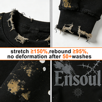 Sweat-shirt col rond personnalisé pour homme, coupe décontractée, sérigraphié, délavé, effet vieilli, déchiré, brodé à la main
