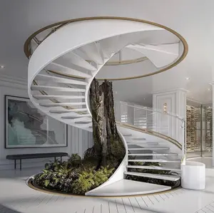 High quality curved stair modern home decor glass wooden floating staircase