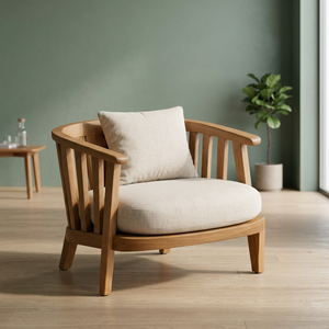 Solid Teak Wood Accent Chair 1 Seater Curved Slatted Backrest Patio Lounge <b>Armchair</b> - Product Image 1