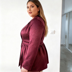 Thoải mái phù hợp với cộng với kích thước của phụ nữ blazer với peaked ve áo, eo Tie & Floral Jacquard - Casual dài tay áo văn phòng & phòng chờ mặc - Product Image 6