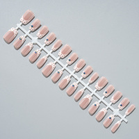 Kit de 30 faux ongles à presser, couvrance totale, PMMA, forme amande, style French, réutilisables, pour salon de manucure, YO-150