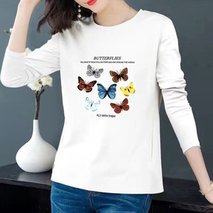 Women's Printed Long Sleeve T-Shirt Yellow Butterfly Design Breathable Milk Silk Knitted <b>Top</b> For Spring Autumn Plus Size Mother - Product Image 5