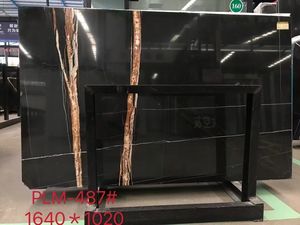 Panneau de marbre noir poli avec des veines dorées pas cher prix dalle de pierre de marbre noir lauren de tunisie - Product Image 5