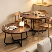 Ensemble de 2 tables basses gigognes en métal, style moderne et luxueux, en acier inoxydable et bois, rondes, pour salon
