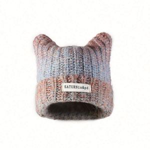 Wholesale Warm Women's Winter Fur Beanie Knitted <b>Hats</b> With Cute Ear Square Stretch Mohair Beanies - Product Image 1