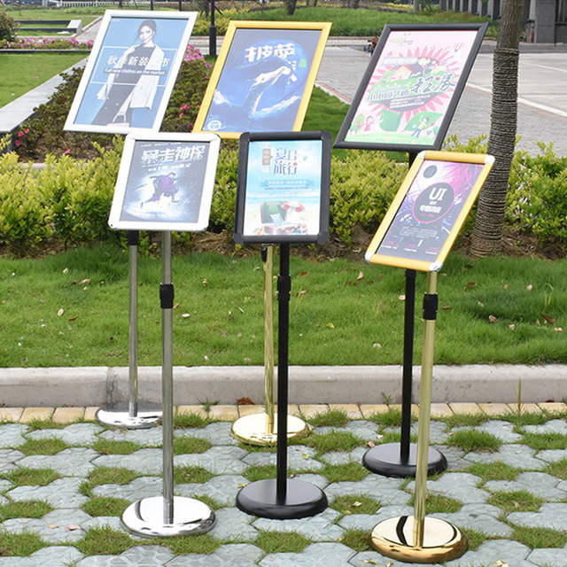 Vertical Advertising Board ZSP-04 A4 Stainless Steel Floor-standing Hotel Guide Retractable Sign